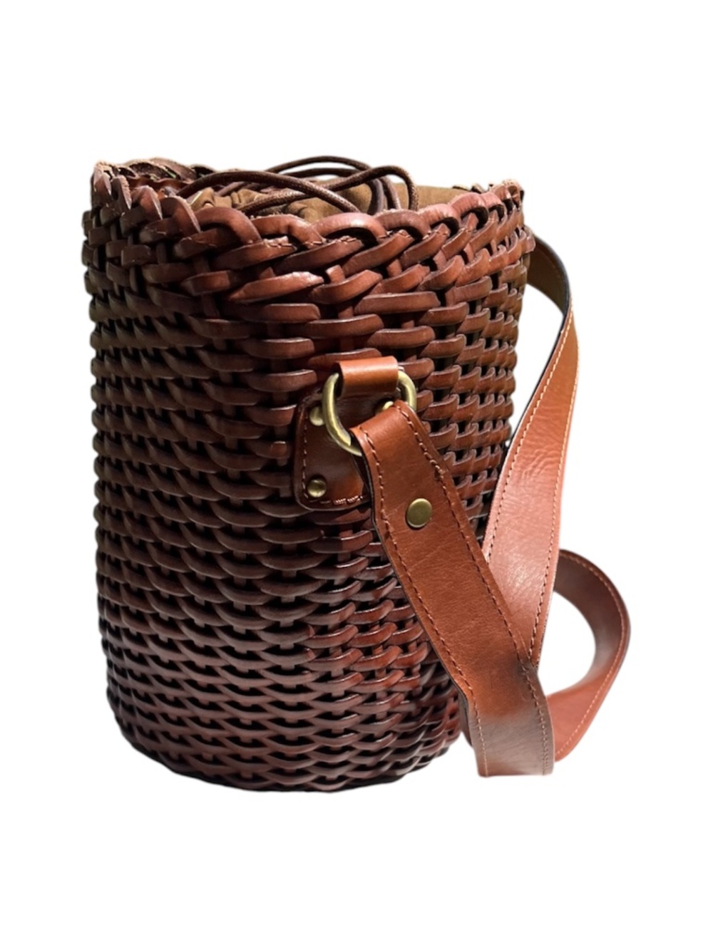 Menotti Firenze Vera Pella Woven Boho Leather Bucket Crossbody Shoulder Bag - Picture 3 of 10